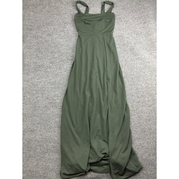 Birdy Grey Dress Womens XS Olive Green Maxi Bridesmaid Formal Lined Slit Strappy - Picture 1 of 9